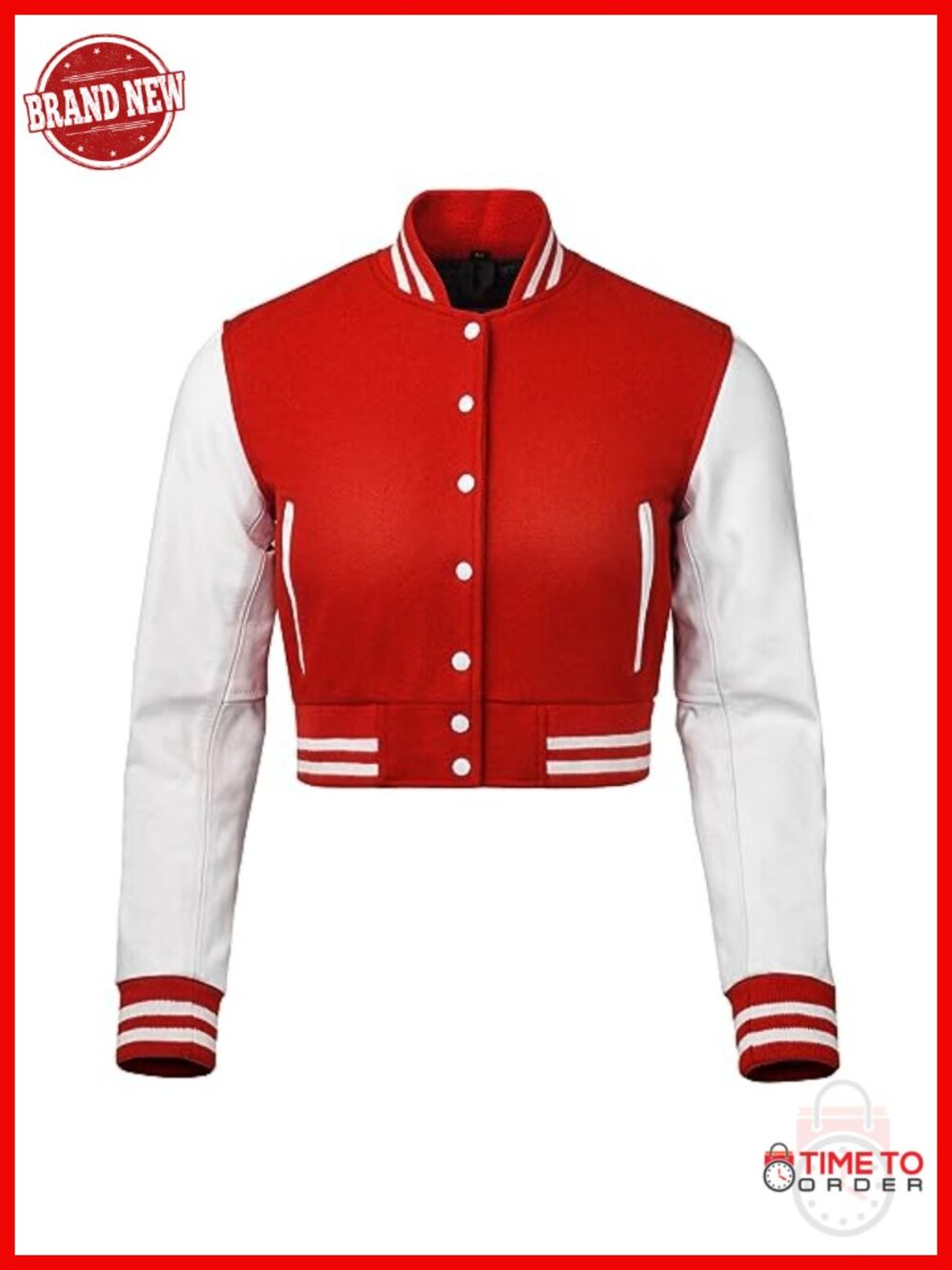 Premium Leather & Wool Cropped Varsity Jacket Women's Long Sleeve